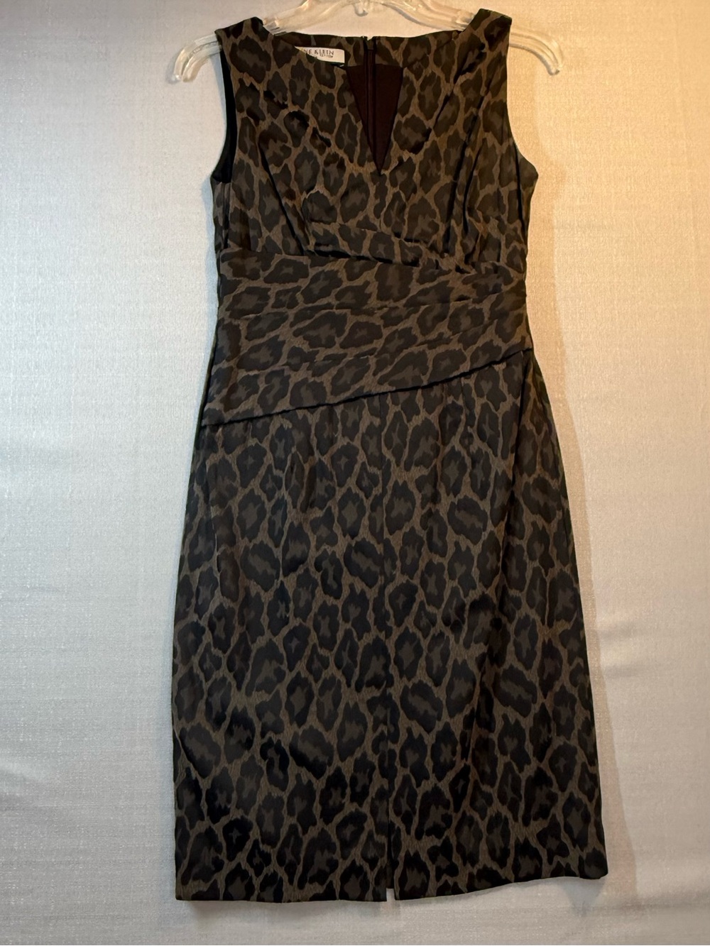 Anne Klein Black and Brown Leopard-Print Midi Sheath Dress